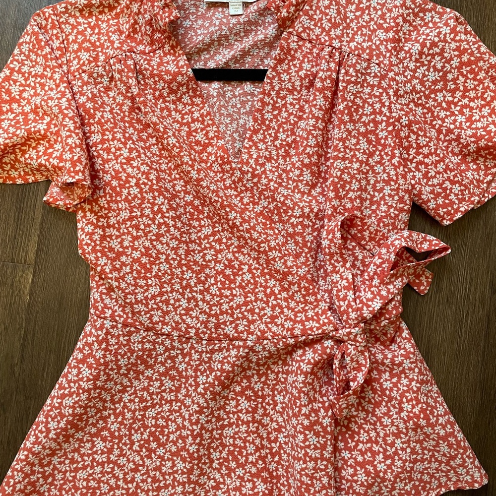 Floral Wrap Top - Orange